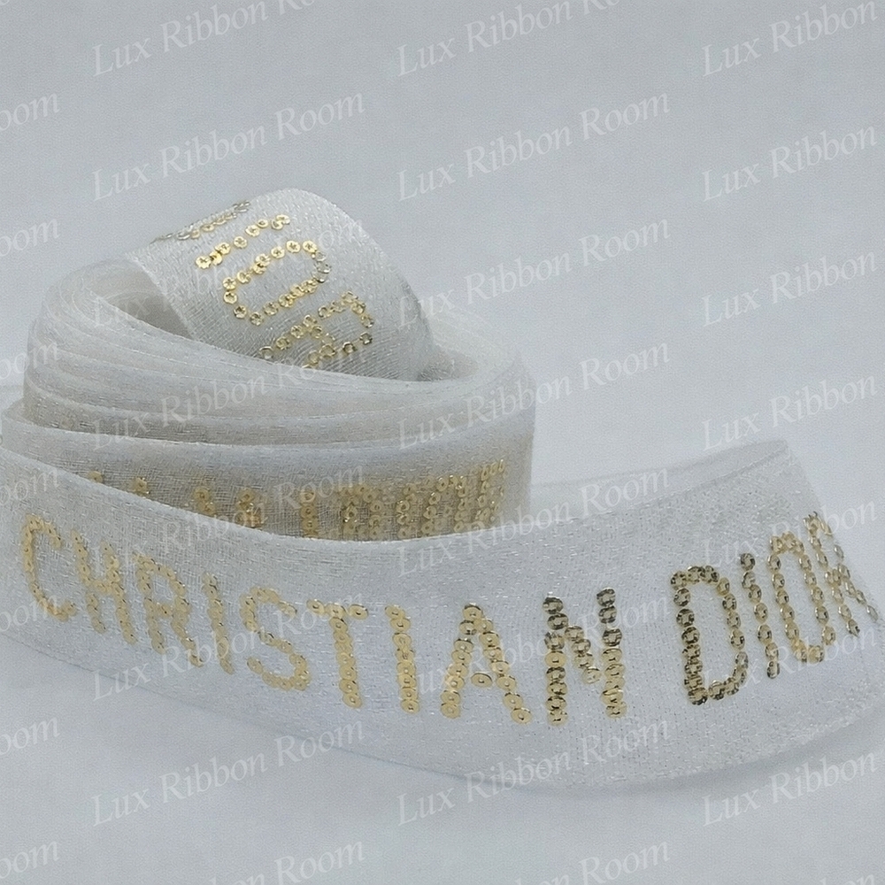 Christian Dior Chiffon Ribbon Four (4) Yards Gold Logo Boutique Packaging - Picture 2 of 3